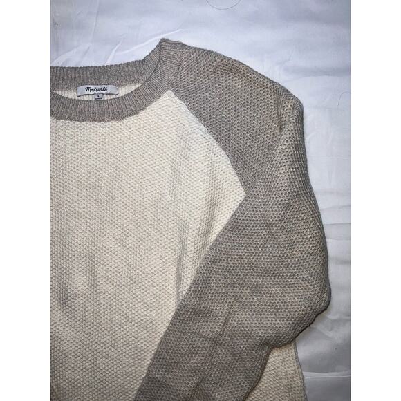 Madewell Province Sweater Womens Size S Cream/ Gray 2-tone Open Back Waffle Knit - Picture 3 of 14